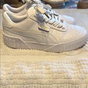 Puma White and Gold Athletic Shoes with Perforated Design